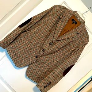 Talbots plaid jacket with elbow patches and “professor” vibes